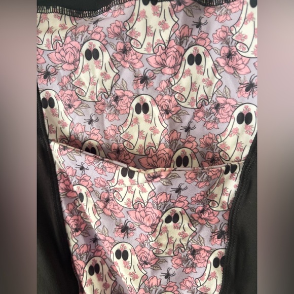 Barker Basic Comforts Pants - 🌺 Black & Floral Ghost Print Leggings with Pockets TC2